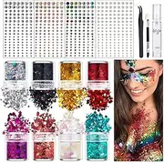 Face Glitter Makeup - Sequins Face Paint, with Gel Glue and Brush Nightclub Face Regular Sequins for Sparkling Makeup Super Flash Eye Shadow