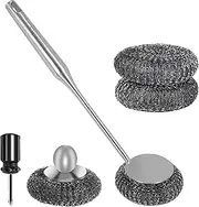 Stainless Steel Steel Wool Scrubber Set, One Steel Wool Scrubber with Handle and One Long-Handled Steel Wool Brush, for Cleaning Tableware and Cooking Tools.