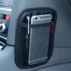 Car Storage Black PU Leather Pouch Bag Phone Holder Organizer Mesh Accessories