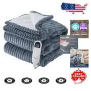 Luxurious Flannel Heated Blanket - 10 Time & 6 Heat Settings, Grey Twin Size