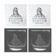 KING ROBERT SCOTCH WHISKY 2 x ETCHED TUMBLER GLASSES BOXED BNWOB MAN CAVE