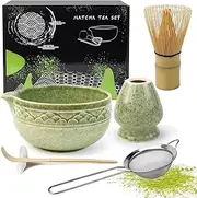 6 Pack Matcha Whisk Set, Japanese Tea Set Includes Matcha Bowl with Spout, Bamboo Matcha Whisk and Scoop, Matcha Whisk Holder, Stainless Steel Sifter, Scoop Stand, Matcha Kit for Matcha Love(Green)