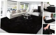 Fluffy Shag Rugs for Living Room 6x9 Black Rug, Plush Area Rugs for Bedroom,