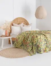 Kantha Quilt Indian Quilt Block Print Quilt Bedspread Bohemian Boho Cotton Throw Quilt Handmade Blanket Doona King Size 019