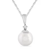 Diamond Set Pearl Necklace in Sterling Silver