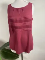 Ann Taylor Loft Red Fringe Accent Trim Sleeveless Knee Dress Medium