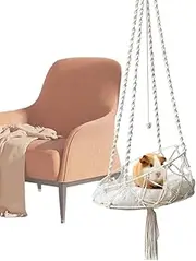 Cat Hammock - Cat Hammock Bed - Boho Swinging Lounger for Indoor Pets – Stylish Hanging Cats Furniture with Removable Soft Cushion, Cozy Resting Spots for Balcony, Living Room, Study, Lounge, Patio