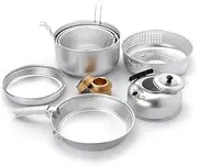 SOULONG Camping Cookware Mess Kit, Aluminum Alloy Camping Cooking Set Pots and Pans Set with Stove Base for Outdoor Hiking Backpacking Picnics