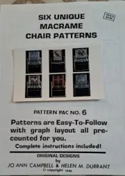 Six Unique Macrame Chair Patterns instructions pac no. 6 vintage 1989 NIP