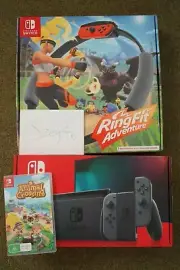Nintendo Switch Console Grey with Animal Crossing Game and Ring Fit! Fast Ship!