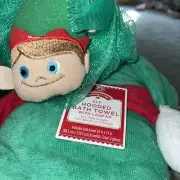 NEW Kids Elf Bath Hooded towel wrap Christmas On The Shelf W- Loofah Green & Red