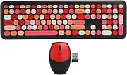 Wireless Keyboard and Mouse Combo, 2.4G Slim Full Size Colorful Keyboard Mouse Set, 110 Keys Cute Round Retro Typewriter Keyboard for Windows, Computer, PC, Notebook, Laptop(Black)