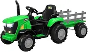 MAZAM Kids Ride On Tractor W Detachable Trailer, Kids Ride On Car with Remote Control, Built-in Songs, Bluetooth and USB Port, Green
