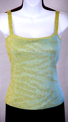 NWT ST.JOHN Women's Knit Blue Yellow Metallic Gold Shimmer Studs Top Sz 10 / L