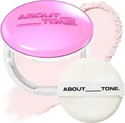 ABOUT TONE Glow Powder Pact 8g - Shining Tone-Up Pressed Powder Compact with Mirror and Puff Natural Peach Pearl Shimmery Blur Finish Face Makeup Setting Finishing Transparent Sebum Control Vegan K-Beauty