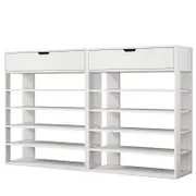 Oikiture Shoes Storage Rack 5-tier Shelves with Drawer White Set of 2