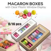 25PCS White/Kraft Cute Macaron Boxes w/ Window for Macaron/Cookie pack of 8/16