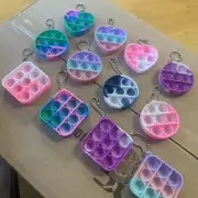 Keychain Silicone Pop It Fidget Toys Stress Relief Toys 12 Pack Heart Circle