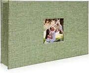 Photo Album 4x6 with 100 Pockets,Slip-in Picture Albums,Linen Cover Memory Book with Front Window,Black Page Vertical Photo Book for Wedding,Family,Anniversare,Baby,Vacation(Grass Green)