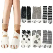 6 Pairs Cat Paw Fluffy Socks Women Cat Socks Fuzzy Cosy Warm Slipper Socks Animal Bed Socks TAO black/grey/khaki