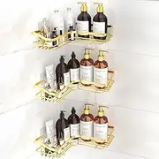 Hsiohe 3 Pack Corner Shower Caddy, Adhesive Shower Organizer for Bathroom Storage, Rustproof Stainless Steel Shower Shelves, No Drilling, Space-Saving Shower Rack Shelf for Inside Shower, Gold
