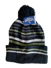 Ski Hat Striped Knit Black Army Green Grey Classic Winter Beanie Hat Pompom
