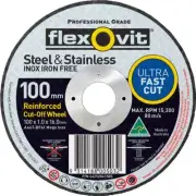 Flexovit Mega Inox Ultra Thin Reinforced Cut Off Wheel S/S A46T 100x1x16mm 66...