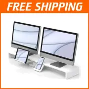 Klearlook White 2-Pack Foldable Monitor Risers with Phone Stand & Storage Drawer