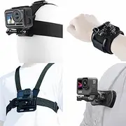 Accessories Kit for Insta360 One X3 X2 X RS R GO 2, Head Strap Mount + Chest Mount Harness + Backpack Clip Holder + 360°Rotating Wrist Strap Compatible for GoPro Hero 12 11 10 9 8 7