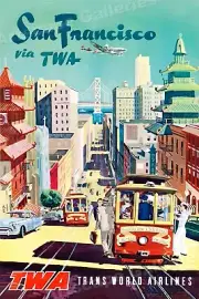 1950s “San Francisco via TWA” Vintage Style Air Travel Poster - 24x36