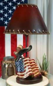 Soaring Bald Eagle With American Flag Memorial Table Lamp Figurine 19" Tall