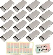 Cubic Ape Slide Top Tin Containers for Lip Balm, Solid Perfume (0.5 oz, 16-Pack, w/Labels) - (Small) Empty Cosmetics Metal Boxes with Sliding Lids (Frosted Silver)