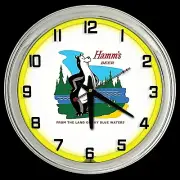 16" Hamm's Beer Land Of Sky Blue Water Sign Yellow Neon Clock ManCave Garage Bar