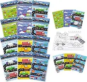 TINYMILLS Transportation Vehicles Trains and Construction Coloring Book for Kids Party Favor Set with 12 Coloring Books and 48 Crayons Birthday Party Supplies Cars Bag Fillers