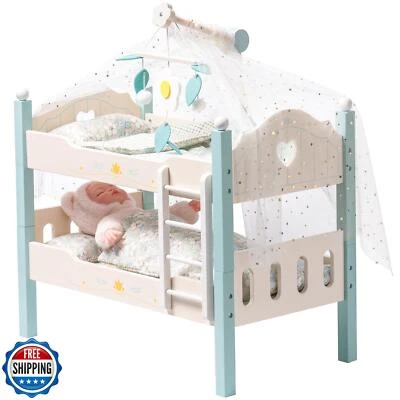 ROBOTIME Baby Doll Bunk Beds, Wooden Doll Cribs for 18 inch Dolls Furniture,