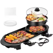 2000W Electric Hot Pot with Grill, Separate Temperature Control 2-IN-1 Hotpot BB