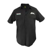 South Sydney Rabbitohs NRL Button up Work Shirt Short Sleeve Black