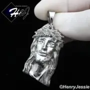 18"-40"MEN Stainless Steel 5mm Silver Cuban Curb Chain CZ Jesus Face Pendant*133