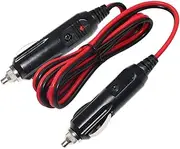 KUNCAN 4FT 12-24V Double Male to Male Cigarette Lighter Plug Extension Cable, with LED Lights, 16 AWG Heavy Duty Cable, Power Charger Cord, Fuse 10A