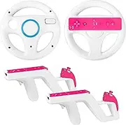 DTianSir 4Pcs Mario Kart Steering Wheels and Zapper Light Gun Compatible with Nintendo Wii/Wii U Remote Controller(2 Wheels & 2 Gun Triggers)