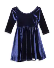 Worthy Threads Girls' Twirly Dress in Navy Stretch Velvet - Little Kid, Big Kid