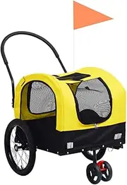 2-in-1 Pet Bike Trailer and Jogging Stroller Yellow Black Dog Cat Carrier Travel