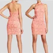 New! $385 Nicole Miller Lace Halter Neck Cordelia Dress Coral - Women's Size 12