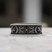 Unique Gothic Ornate Ring - Handmade 925 Sterling Silver Celtic Skull Band