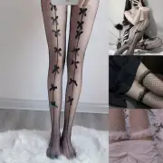Women Sexy Fishnet Bowknot Pantyhose Ruffled Thigh High Long Socks Mesh Lingerie