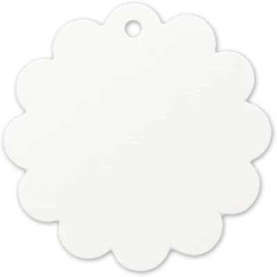 100 Hang Tags Scalloped round with Jute Twines 100Ft (2 3/8", White)