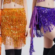 Women Belly Dance Hip Scarf Sequin Waist Chain Skirt Stage Performance Costume