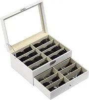 AUTOARK Leather 16 Piece Eyeglasses Storage and Sunglass Glasses Display Drawer Lockable Case Organizer,White,AW-151