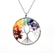 1pcs Chakra Tree Of Life Pendant Necklace Copper Crystal Natural Stone Necklace