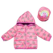 NEW Pink Rainbow Packable Puffer Lightweight Hooded Full Zip Rain Jacket 12/24M